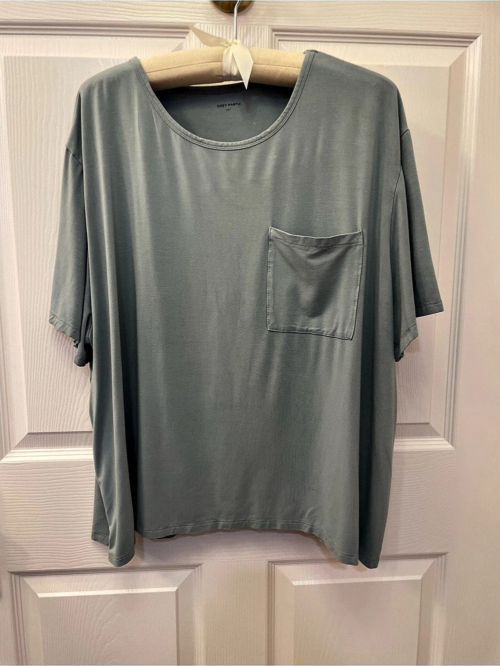 Cozy Earth Bamboo Stretch Knit Short Sleeve Pocket T-Shirt 3X in Brook